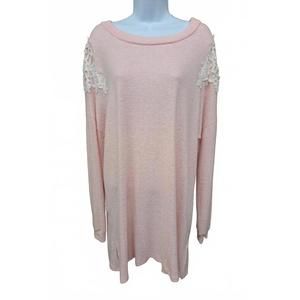NEW REBORN J women's w/ cream lace shoulder long sleeve in pink
